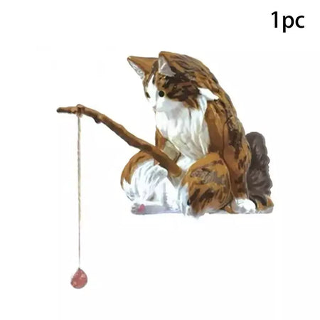 1pc criativo pesca gato carro decoração interior artesanato bonito resina auto estatuetas em miniatura ornamentos acessórios pequenos presentes