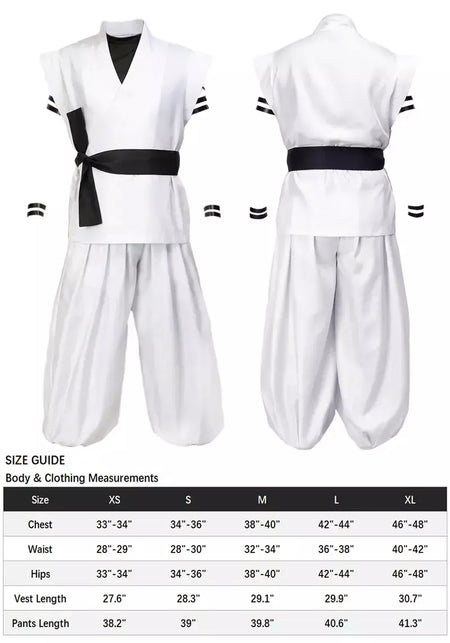 Dazcos ryomen sukuna traje branco kung fu terno com adesivos de tatuagem ryomen sukuna como megumi showdown cosplay traje conjunto completo