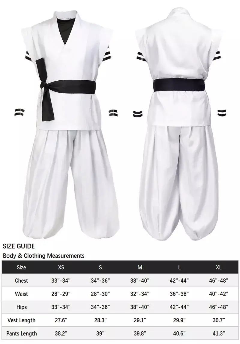 Dazcos ryomen sukuna traje branco kung fu terno com adesivos de tatuagem ryomen sukuna como megumi showdown cosplay traje conjunto completo