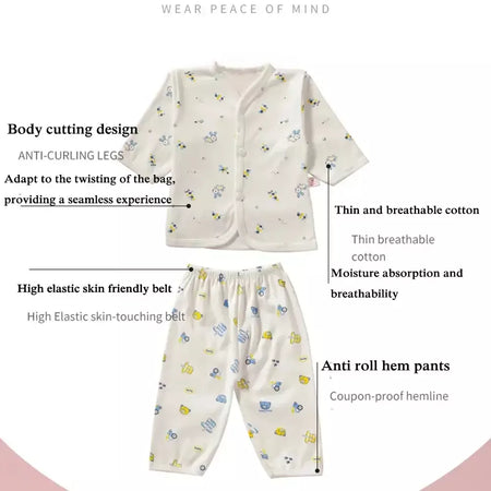 Roupas de bebê de 0 a 3 meses, recém-nascido, desenho animado, roupa íntima para casa, botão de algodão, roupas de bebê, meninas, meninos, manga longa + calças compridas