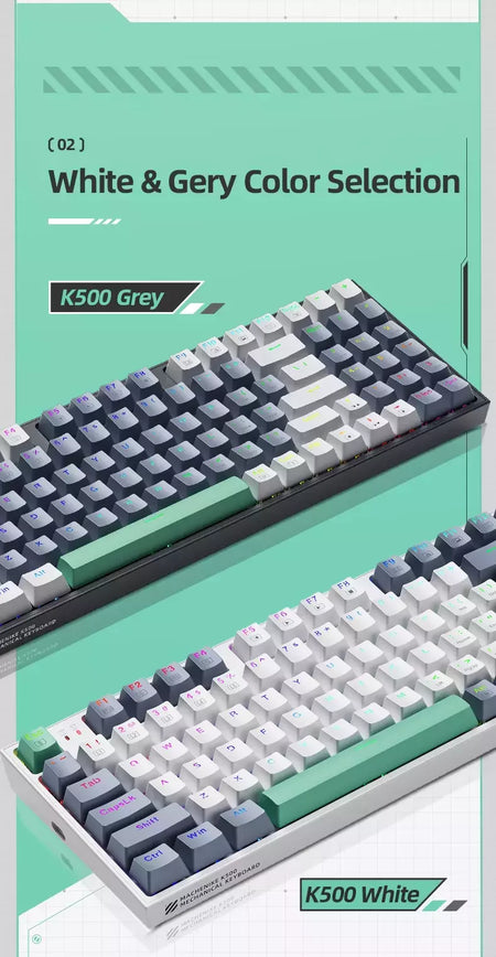 Machenike-K500 Teclado mecânico para jogos, Teclado com fio, Hot Swappable, 94 teclas, RGB Light, Mac, Windows