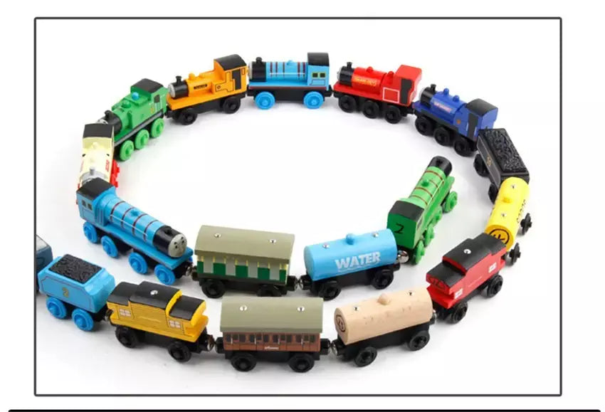 10 pçs/set trens de madeira magnética brinquedos pista veículo ferroviário locomotiva de madeira modelo de transporte para thomaing trem brinquedo presente crianças