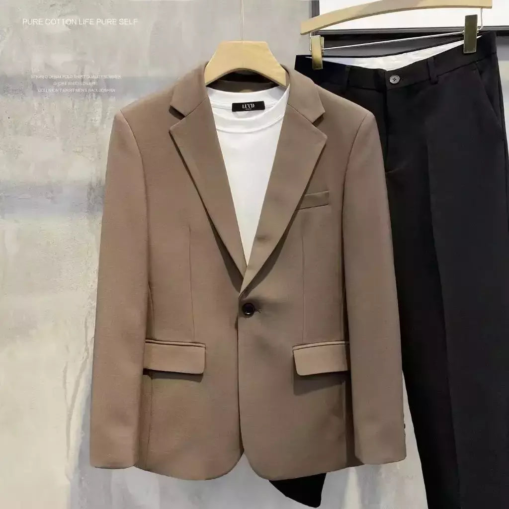 Blazer fino de negócios masculino, roupas estilo coreano, casaco casual, terno elegante, jaquetas marrons, de alta qualidade, 2024