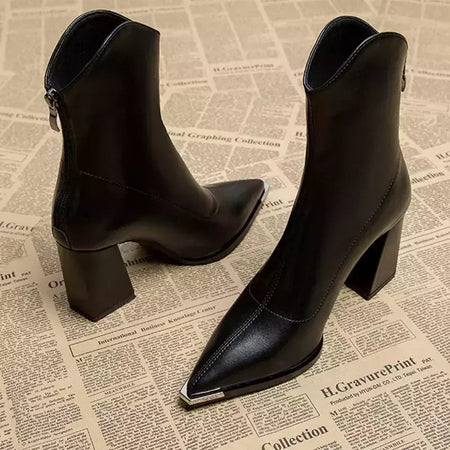 2024 inverno salto alto sexy mulheres sapatos de luxo chunky tornozelo chelsea botas moda novo dedo do pé apontado zíper goth bombas sapatos marca