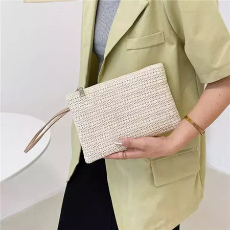 Fsafashion-bolsa de tecido palha para mulheres, bolsa casual para férias, bolsas com alça superior, bolsas de ombro retrô artesanais, moda feminina, 2024