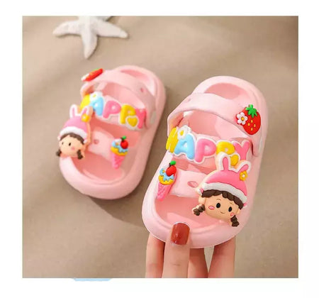 Sandálias infantis de desenhos animados antiderrapantes, sandálias de coelho bonito para bebês, sola macia para meninos, sapatos de praia infantil, verão