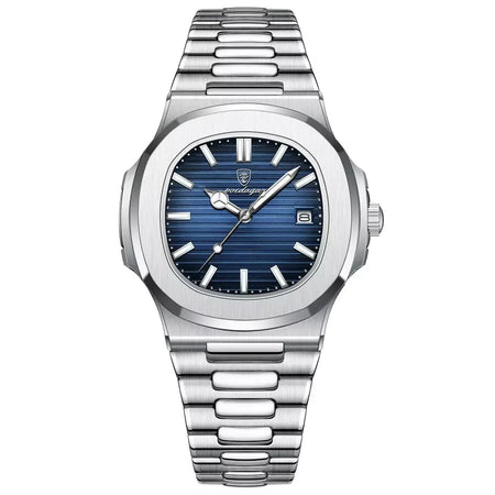 Poedagar quadrado na moda relógio de pulso masculino luminoso à prova dwaterproof água relógio de aço inoxidável para homem data quartzo negócios relógios masculinos reloj