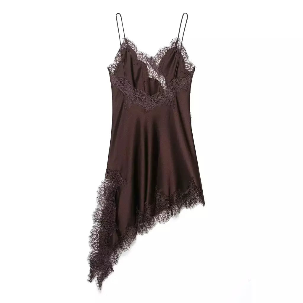 Tfmln feminino sexy rendas emenda vestidos de verão sólido sem mangas assimetria vestido sem costas magro festa feminina estilingue mini vestido