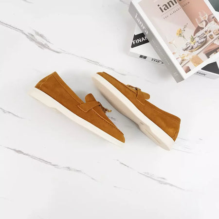 Sapatos de mula de camurça antiderrapante para mulheres, sapatos para dirigir, pingente de metal, marca de luxo, moda casual confortável, Le Fu