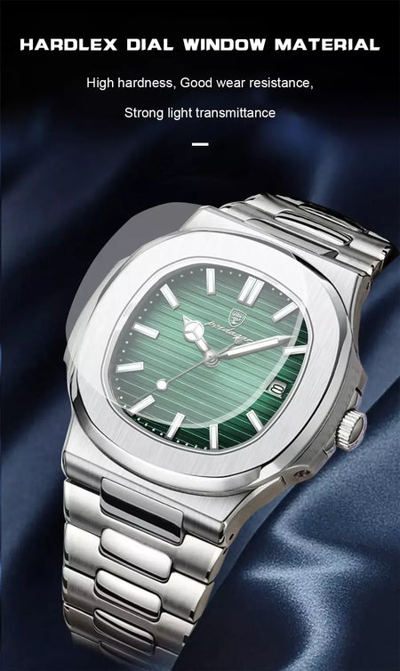 Poedagar quadrado na moda relógio de pulso masculino luminoso à prova dwaterproof água relógio de aço inoxidável para homem data quartzo negócios relógios masculinos reloj