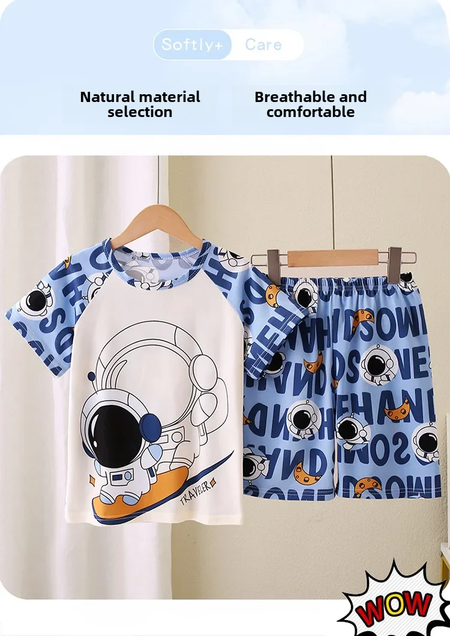 Novo verão crianças pijamas conjunto de 2 peças roupas de ar condicionado para meninos meninas bebê manga curta roupas para casa na moda