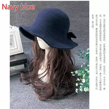 Chapéu de lã de bowknot vintage feminino, Fedoras para senhoras, cúpula de feltro para casamento Igreja Jazz, boné feminino elegante, outono e inverno