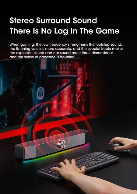 Barra de som sem fio Bluetooth 4D Surround RGB Luzes, subwoofer de graves profundos para laptop de jogos de PC de home theater, alto-falante multiroom 120W