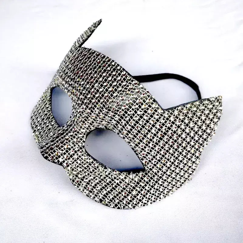Máscaras de orelha de gato brilhantes cosplay festa de halloween acessórios de fantasia luvas longas sexy bling gatinho metade máscaras