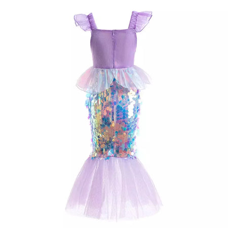 Meninas escala roxa princesa sereia ariel cosplay vestido de halloween vestido de festa de aniversário meninas verão praia vestido de férias