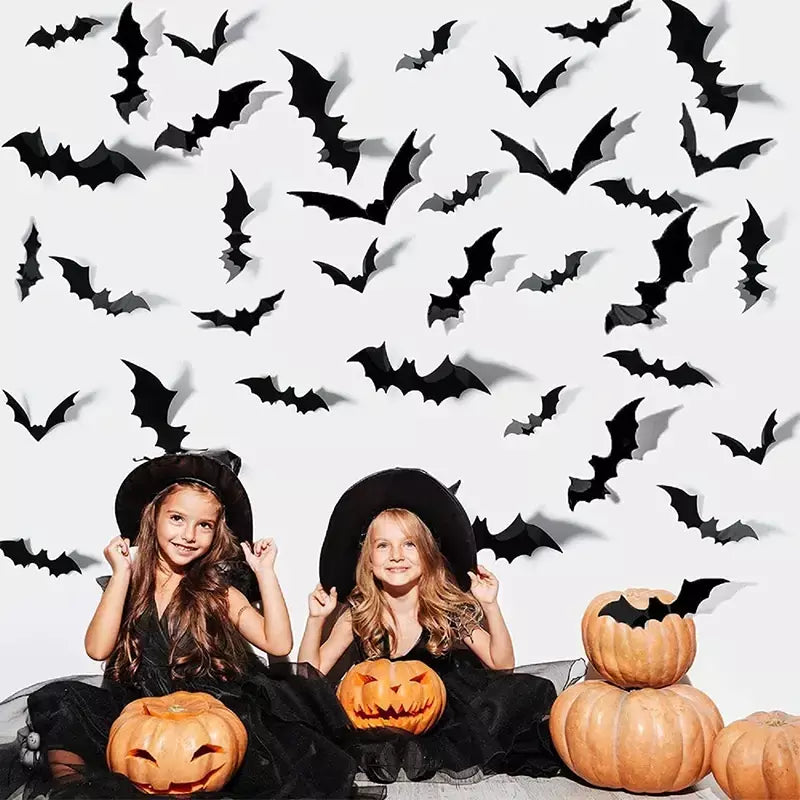 Halloween 3d morcego preto adesivos de parede para casa quarto decoração interior adereços assustadores crianças festa favores decalques parede janela adesivo