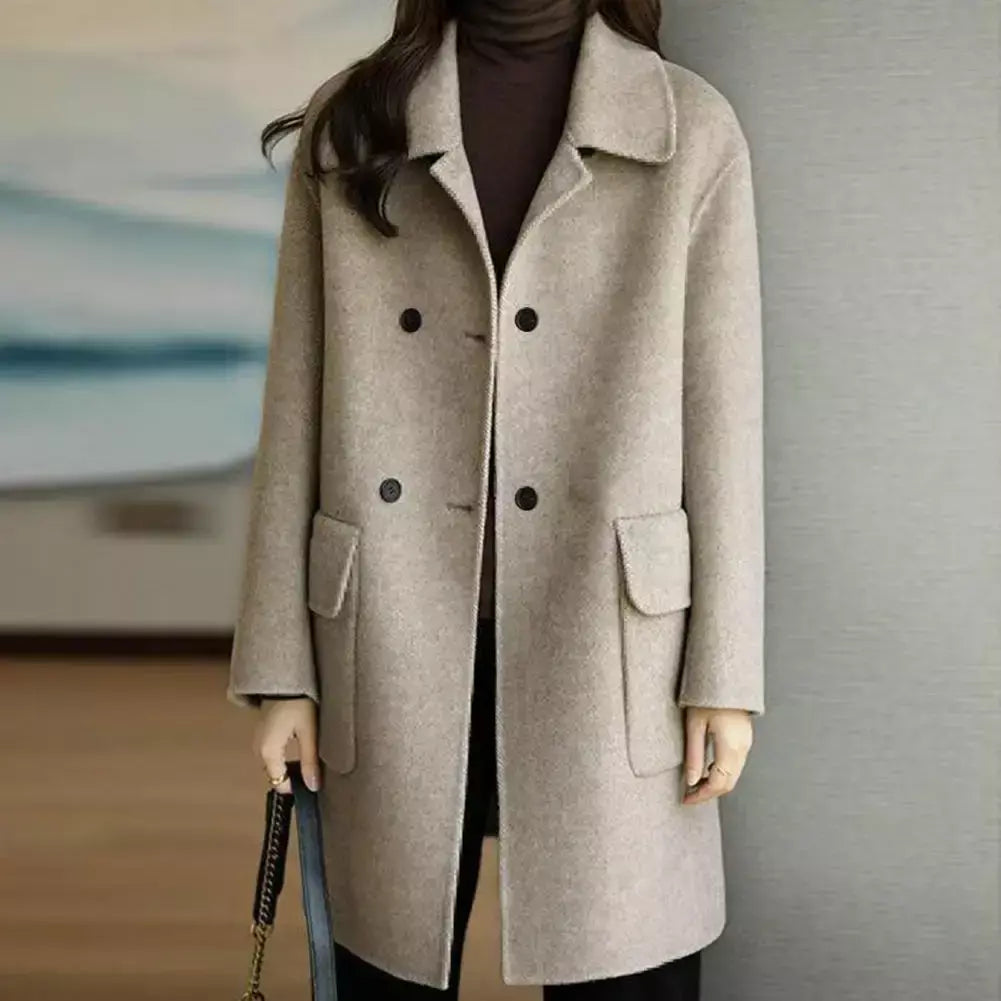 Casaco de lã feminino trespassado lapela gola de comprimento médio lã trench coat ultra-grosso moda manter quente inverno outwear casaco