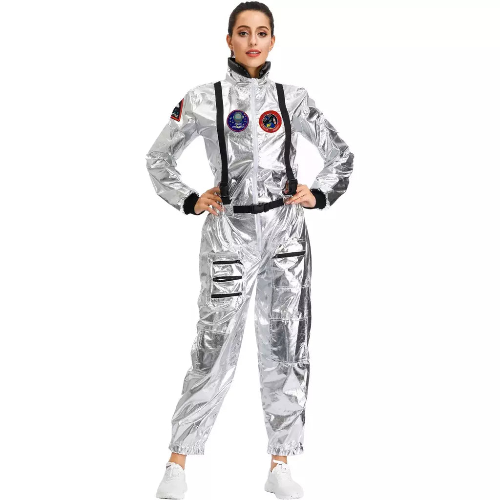 Halloween natal prata spaceman masculino feminino espaço terno adulto crianças astronauta traje festa de família vestir-se presente aniversário