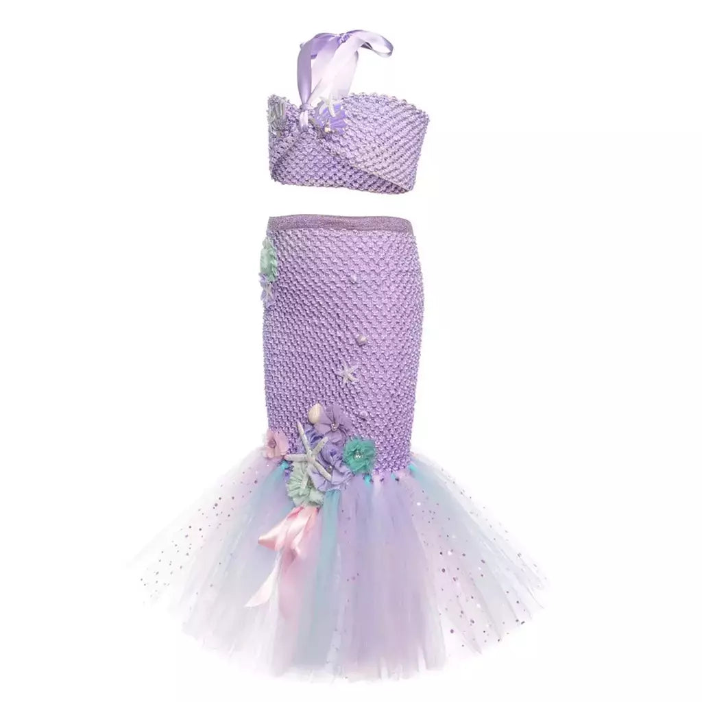 Meninas escala roxa princesa sereia ariel cosplay vestido de halloween vestido de festa de aniversário meninas verão praia vestido de férias