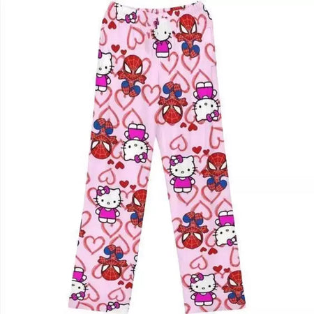 Olá kitty homem-aranha algodão solto senhoras calças de pijama calças de pijama feminino masculino dos desenhos animados sleep bottoms lounge wear menina sono