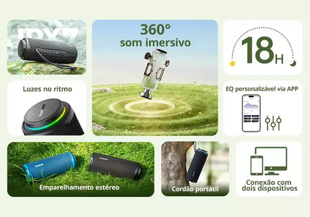 Tronsmart T8 caixa de som bluetooth portátil, Alto-falante Bluetooth 40W Alto-falante portátil externo com graves profundos, SoundPulse, IPX7 à prova d'água, controle de APP, para camping