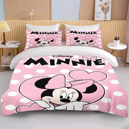 Disney-Minnie Mouse Impresso Conjunto de Cama para Crianças e Adultos, Capa de Edredão, Consolador, Fronha, Rosa, Rei, Amor, Desenhos Animados, Meninos, Meninas, Adultos, Presente