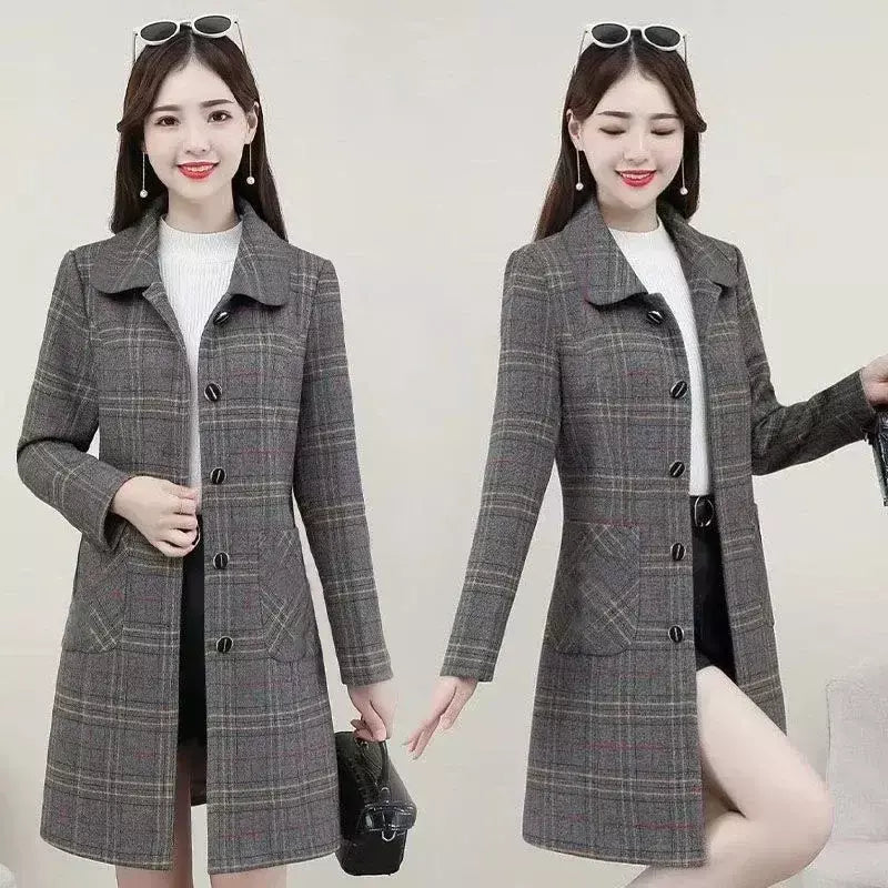 Venda quente da temporada novo casaco de lã feminino solto ajuste de comprimento médio outerwear moda outono inverno casaco de fibra de poliéster sli