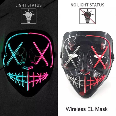 Neon sem fio led máscara de purga brilho no escuro cosplay máscara de terror halloween masquerade festa máscaras brilhantes engraçado vestir-se