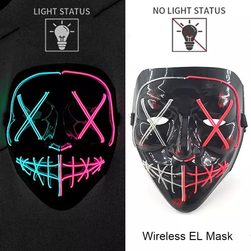 Neon sem fio led máscara de purga brilho no escuro cosplay máscara de terror halloween masquerade festa máscaras brilhantes engraçado vestir-se