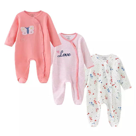 Kiddiezoom 3 pçs/lote outono inverno unisex dos desenhos animados manga longa bebê menino menina macacão 100% algodão macio recém-nascido macacões roupas