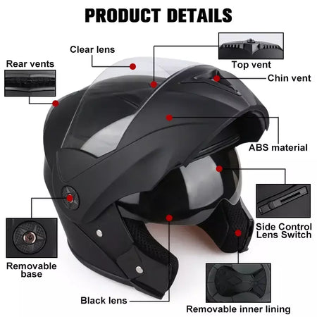Unisex Capacete com viseira, lente dupla, seção transversal, segurança, modular, flip, capacete, certificação DOT, Uchoose