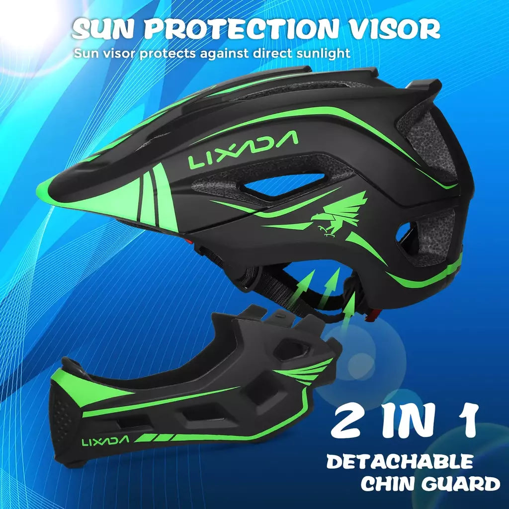 Lixada crianças 2-em-1 destacável capacete facial completo crianças esportes capacete de segurança da bicicleta equipamentos de proteção crianças capacete de ciclismo