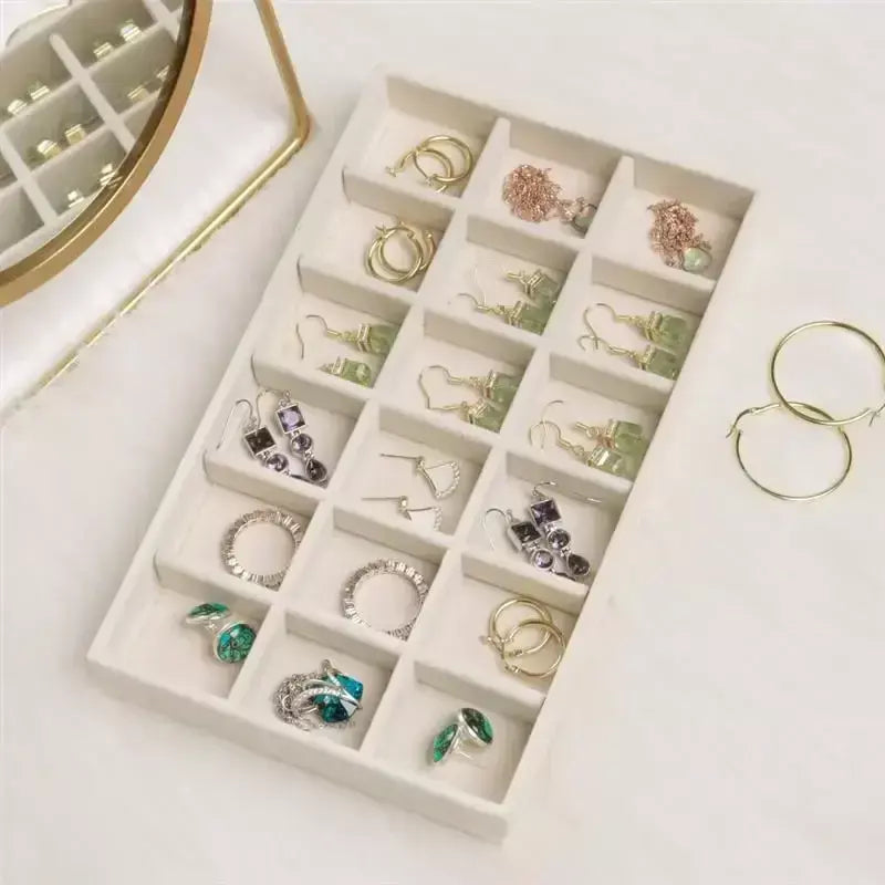 Atualizar caixa de armazenamento de jóias de veludo colar empilhável bandeja de exibição pulseira brinco organizadores diy artesanato gaveta caixa cinza