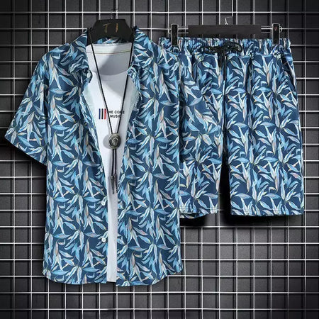 Roupas de praia para homens 2 Piece Set Quick Dry Camisa Havaiana e Shorts Set Homens Moda Vestuário Impressão Casual Outfits Verão