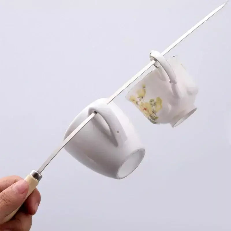5/10 peças espetos de churrasco anti-escaldante com cabo de madeira podem ser reutilizados 304 espetos de churrasco de metal de aço inoxidável espetos largos