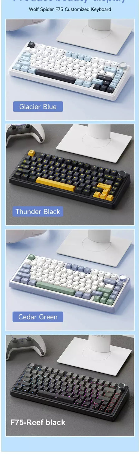 AULA F75 2.4G Teclado mecânico para jogos sem fio/Bluetooth/com fio RGB personalizado 75% layout OEM estrutura de junta de perfil
