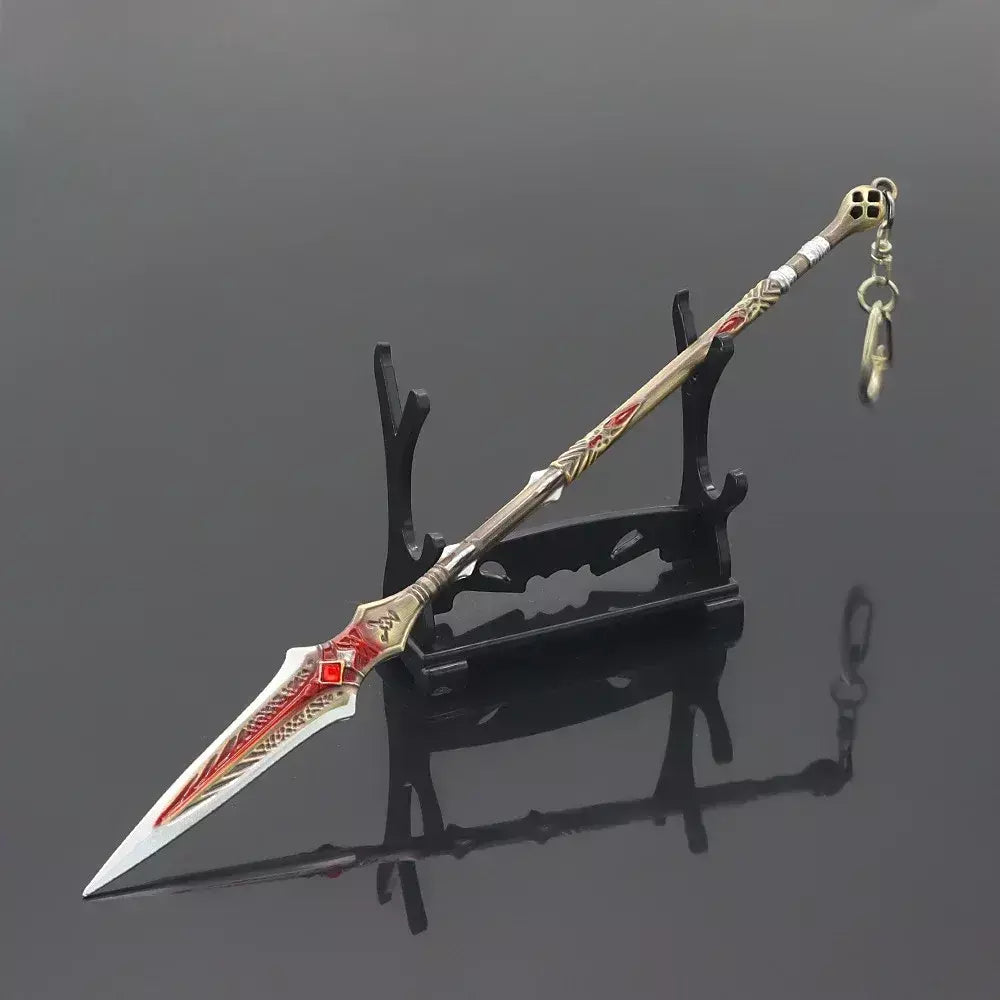 Novo 22cm deus da guerra lança arma ragnarok draupnir arma de metal samurai espada mochila chaveiro coleção festival presente brinquedo criança