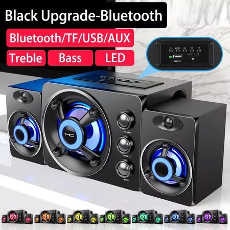 Alta-falantes estéreo 3d de alta fidelidade colorido led luz pesada aux usb com fio sem fio bluetooth áudio home theater barra de som surround tv