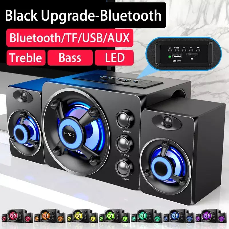 Alta-falantes estéreo 3d de alta fidelidade colorido led luz pesada aux usb com fio sem fio bluetooth áudio home theater barra de som surround tv