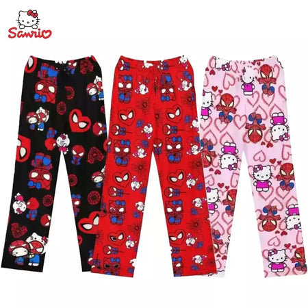 Olá kitty homem-aranha algodão solto senhoras calças de pijama calças de pijama feminino masculino dos desenhos animados sleep bottoms lounge wear menina sono