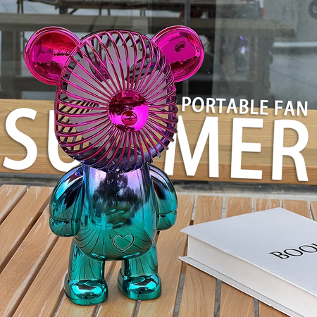 2024 galvanoplastia mudança gradual urso ventilador mini cor graffiti ventilador portátil de carregamento usb pequeno ventilador refrigeração ventiladores elétricos