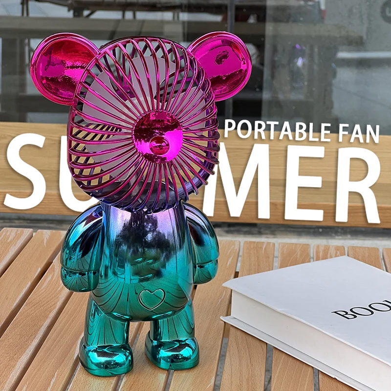 2024 galvanoplastia mudança gradual urso ventilador mini cor graffiti ventilador portátil de carregamento usb pequeno ventilador refrigeração ventiladores elétricos