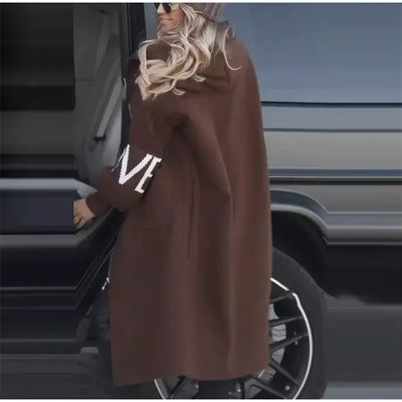 Casual longo retalhos casacos de malha feminino casual hoodies rendas até bolsos jaquetas femininas 2024 outono inverno nova senhora outerwears