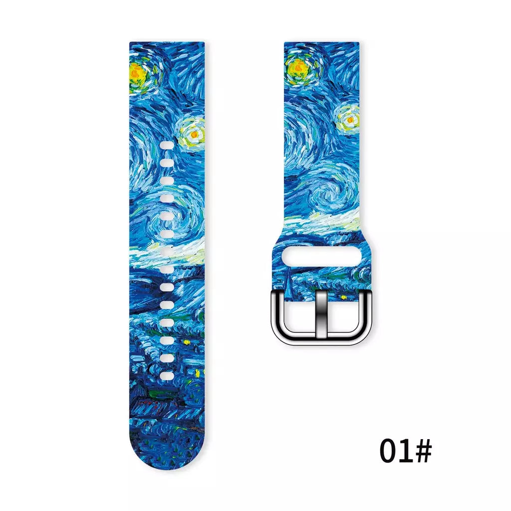 Pulseira impressa série van gogh de 20mm para samsung galaxy watch 7/6/5 40mm 44mm pulseira substituível para xiaomi huawei amazfit