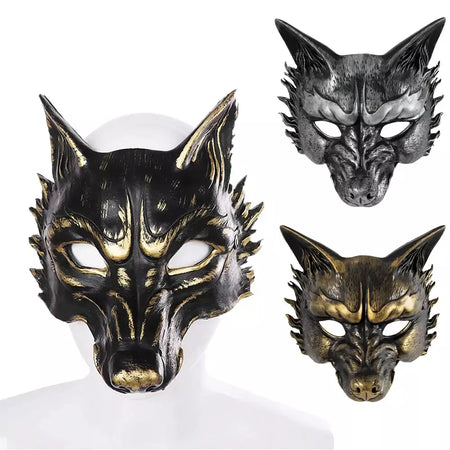 Máscara facial de lobo coleção preto ouro curso meia máscara facial halloween cosplay animal maquiagem festa diabo adereços fontes de festa