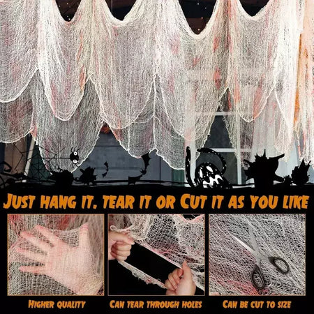 Halloween sangrento assustador gaze pano grande gaze preta assustador sangue tecido pano para festa de halloween casa ao ar livre quintal decoração