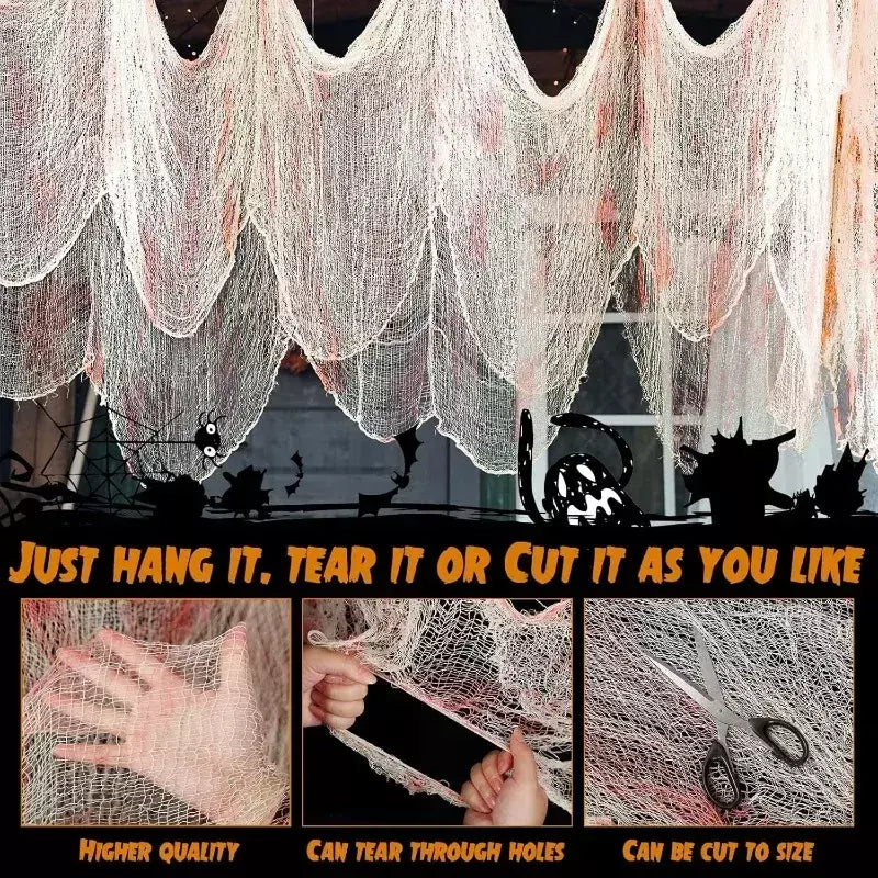 Halloween sangrento assustador gaze pano grande gaze preta assustador sangue tecido pano para festa de halloween casa ao ar livre quintal decoração