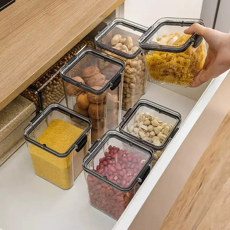 Caixa De Armazenamento De Alimentos Com Tampa, Recipientes De Cozinha, Caixa De Plástico, Frascos Para Cereais A Granel, Organizadores De Geladeira Para Despensa Organizador Frascos Com Tampa