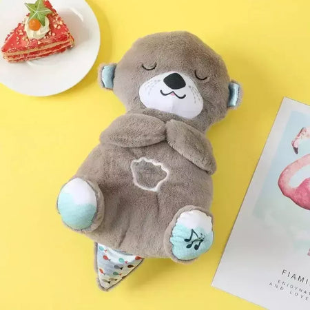 Baby Breath Bear Calmante Otter Plush Toy, Criança Calmante Música, Companheiro do sono, Som e Luz, Presentes de boneca