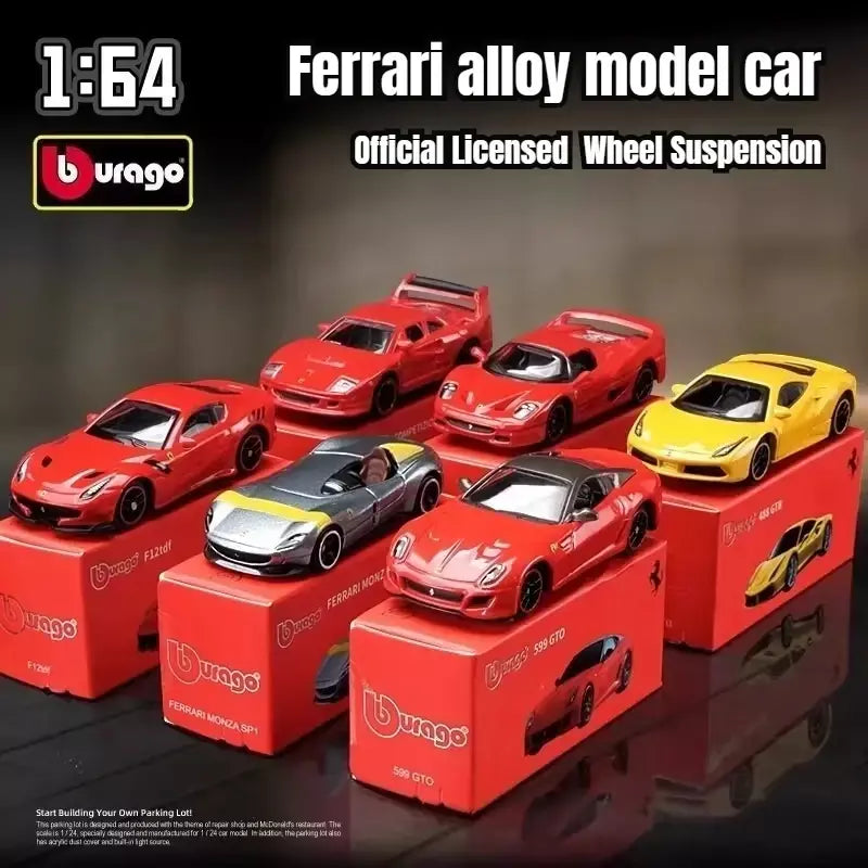 Coleção Ferrari Bburago 1:64 - modelos fundidos em liga LaFerrari 458 Enzo SF90, mini carros de simulação, conjunto de presente para adultos e crianças
